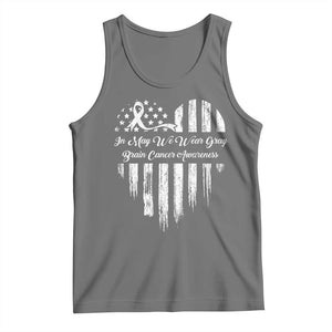 Brain Cancer Awareness Tank Top In May We Wear Gray American Flag Heart TS10 Black Heather Print Your Wear