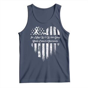 Brain Cancer Awareness Tank Top In May We Wear Gray American Flag Heart TS10 Navy Print Your Wear