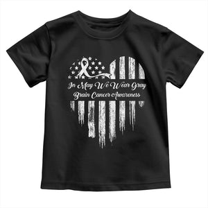 Brain Cancer Awareness Toddler T Shirt In May We Wear Gray American Flag Heart TS10 Black Print Your Wear