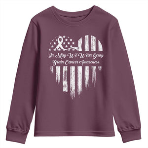 Brain Cancer Awareness Youth Sweatshirt In May We Wear Gray American Flag Heart TS10 Maroon Print Your Wear