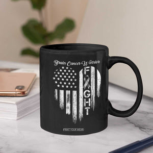 Brain Cancer Warrior Coffee Mug Fight Gray Ribbon American Flag Heart TS10 Print Your Wear