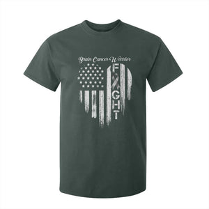 Brain Cancer Warrior T Shirt For Kid Fight Gray Ribbon American Flag Heart TS10 Dark Forest Green Print Your Wear