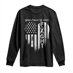 Brain Cancer Warrior Long Sleeve Shirt Fight Gray Ribbon American Flag Heart TS10 Black Print Your Wear
