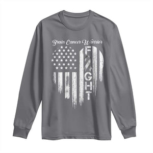 Brain Cancer Warrior Long Sleeve Shirt Fight Gray Ribbon American Flag Heart TS10 Charcoal Print Your Wear