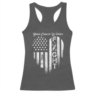 Brain Cancer Warrior Racerback Tank Top Fight Gray Ribbon American Flag Heart TS10 Dark Heather Print Your Wear