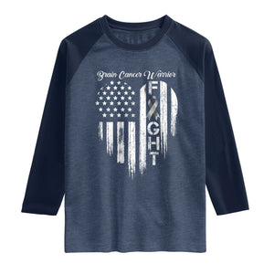Brain Cancer Warrior Raglan Shirt Fight Gray Ribbon American Flag Heart TS10 Heather Denim Navy Print Your Wear