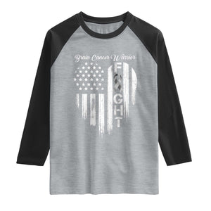 Brain Cancer Warrior Raglan Shirt Fight Gray Ribbon American Flag Heart TS10 Heather Gray Black Print Your Wear