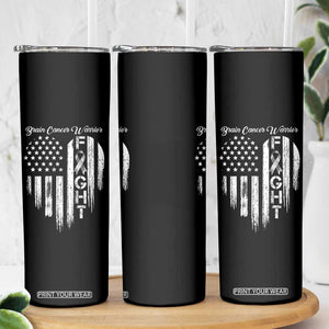 Brain Cancer Warrior Skinny Tumbler Fight Gray Ribbon American Flag Heart TS10 Print Your Wear