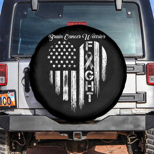 Brain Cancer Warrior Spare Tire Cover Fight Gray Ribbon American Flag Heart TS10 No hole Black Print Your Wear