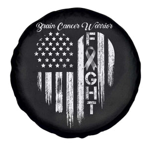 Brain Cancer Warrior Spare Tire Cover Fight Gray Ribbon American Flag Heart TS10 Print Your Wear