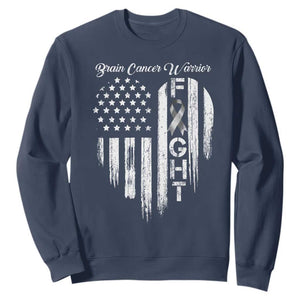 Brain Cancer Warrior Sweatshirt Fight Gray Ribbon American Flag Heart TS10 Navy Print Your Wear