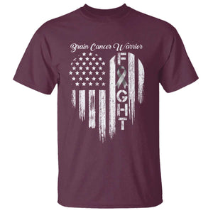 Brain Cancer Warrior T Shirt Fight Gray Ribbon American Flag Heart TS10 Maroon Print Your Wear