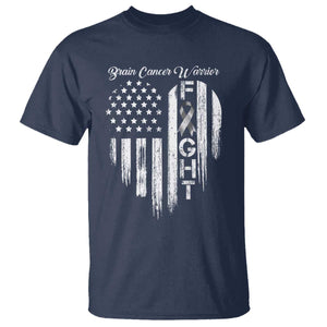 Brain Cancer Warrior T Shirt Fight Gray Ribbon American Flag Heart TS10 Navy Print Your Wear