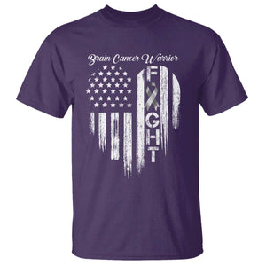 Brain Cancer Warrior T Shirt Fight Gray Ribbon American Flag Heart TS10 Purple Print Your Wear