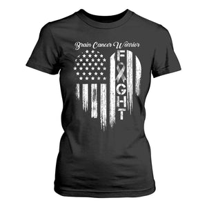 Brain Cancer Warrior T Shirt For Women Fight Gray Ribbon American Flag Heart TS10 Black Print Your Wear