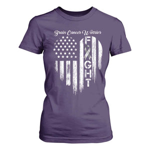 Brain Cancer Warrior T Shirt For Women Fight Gray Ribbon American Flag Heart TS10 Purple Print Your Wear
