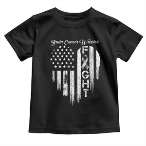Brain Cancer Warrior Toddler T Shirt Fight Gray Ribbon American Flag Heart TS10 Black Print Your Wear
