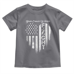 Brain Cancer Warrior Toddler T Shirt Fight Gray Ribbon American Flag Heart TS10 Charcoal Print Your Wear