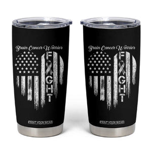 Brain Cancer Warrior Tumbler Cup Fight Gray Ribbon American Flag Heart TS10 Black Print Your Wear