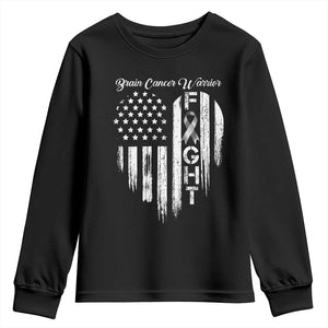 Brain Cancer Warrior Youth Sweatshirt Fight Gray Ribbon American Flag Heart TS10 Black Print Your Wear