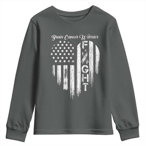 Brain Cancer Warrior Youth Sweatshirt Fight Gray Ribbon American Flag Heart TS10 Dark Heather Print Your Wear