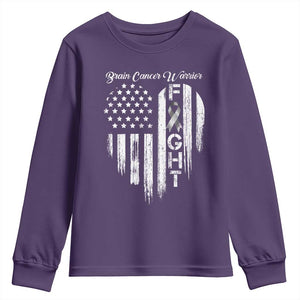 Brain Cancer Warrior Youth Sweatshirt Fight Gray Ribbon American Flag Heart TS10 Purple Print Your Wear