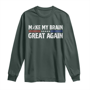 Funny Brain Surgery Recovery Long Sleeve Shirt Make My Brain Great Again Gray Ribbon TS10 Dark Forest Green Print Your Wear