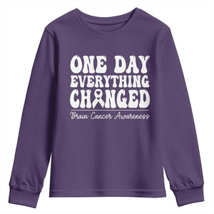 Brain Cancer Awareness Youth Sweatshirt Fight Brain Tumor Cure Groovy TS10 Purple Print Your Wear
