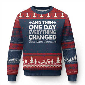 Brain Cancer Awareness Ugly Christmas Sweater Retro Fight Brain Tumor Cure Gray Ribbon TS10 Navy Red Print Your Wear
