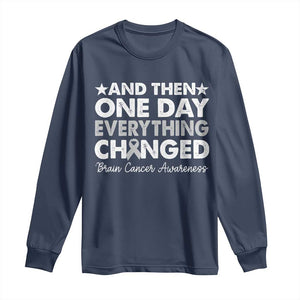 Brain Cancer Awareness Long Sleeve Shirt Retro Fight Brain Tumor Cure Gray Ribbon TS10 Navy Print Your Wear