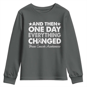 Brain Cancer Awareness Youth Sweatshirt Retro Fight Brain Tumor Cure Gray Ribbon TS10 Dark Heather Print Your Wear