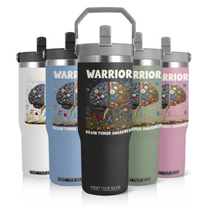 Brain Tumor Warrior Flip Straw Tumbler Gray Ribbon Brain Cancer Awareness TS10 Print Your Wear