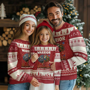 Brain Tumor Warrior Ugly Christmas Sweater Gray Ribbon Brain Cancer Awareness TS10 Red Beige Print Your Wear
