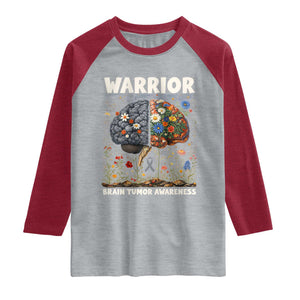 Brain Tumor Warrior Raglan Shirt Gray Ribbon Brain Cancer Awareness TS10 Heather Gray Heather Red Print Your Wear