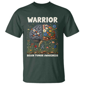 Brain Tumor Warrior T Shirt Gray Ribbon Brain Cancer Awareness TS10 Dark Forest Green Print Your Wear