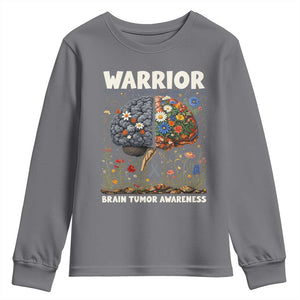 Brain Tumor Warrior Youth Sweatshirt Gray Ribbon Brain Cancer Awareness TS10 Charcoal Print Your Wear
