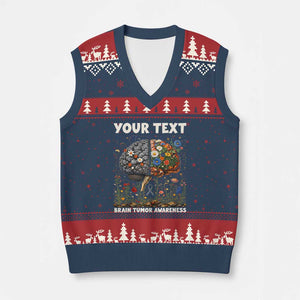 Personalized Brain Tumor Warrior V-Neck Knit Sweater Vest Custom Name Gray Ribbon Brain Cancer Awareness TS10 Navy Red Print Your Wear