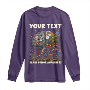Personalized Brain Tumor Warrior Long Sleeve Shirt Custom Name Gray Ribbon Brain Cancer Awareness TS10 Purple Print Your Wear