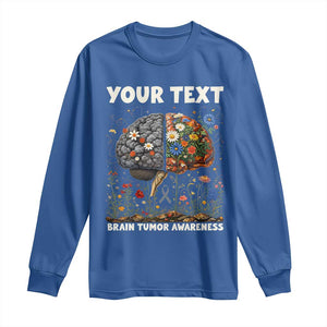 Personalized Brain Tumor Warrior Long Sleeve Shirt Custom Name Gray Ribbon Brain Cancer Awareness TS10 Royal Blue Print Your Wear