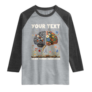 Personalized Brain Tumor Warrior Raglan Shirt Custom Name Gray Ribbon Brain Cancer Awareness TS10 Heather Gray Heather Charcoal Print Your Wear