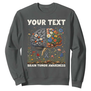 Personalized Brain Tumor Warrior Sweatshirt Custom Name Gray Ribbon Brain Cancer Awareness TS10 Dark Heather Print Your Wear