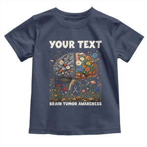 Personalized Brain Tumor Warrior Toddler T Shirt Custom Name Gray Ribbon Brain Cancer Awareness TS10 Navy Print Your Wear
