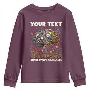 Personalized Brain Tumor Warrior Youth Sweatshirt Custom Name Gray Ribbon Brain Cancer Awareness TS10 Maroon Print Your Wear