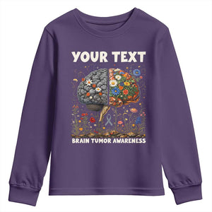 Personalized Brain Tumor Warrior Youth Sweatshirt Custom Name Gray Ribbon Brain Cancer Awareness TS10 Purple Print Your Wear