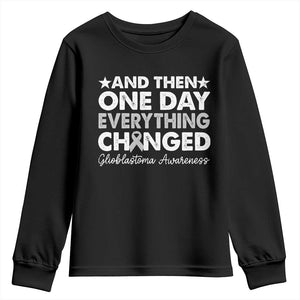Glioblastoma Awareness Youth Sweatshirt Retro Fight Brain Tumor Cure Gray Ribbon TS10 Black Print Your Wear