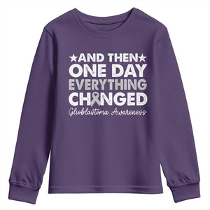 Glioblastoma Awareness Youth Sweatshirt Retro Fight Brain Tumor Cure Gray Ribbon TS10 Purple Print Your Wear