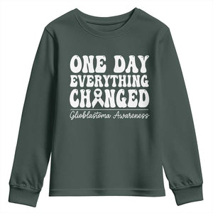Glioblastoma Awareness Youth Sweatshirt Fight Brain Tumor Cure Groovy TS10 Dark Forest Green Print Your Wear
