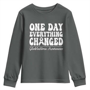 Glioblastoma Awareness Youth Sweatshirt Fight Brain Tumor Cure Groovy TS10 Dark Heather Print Your Wear