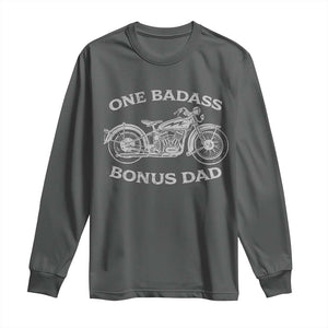 One Badass Bonus Dad Long Sleeve Shirt Funny Stepdad Motorcycle Graphic Mens Biker TS10 Dark Heather Print Your Wear