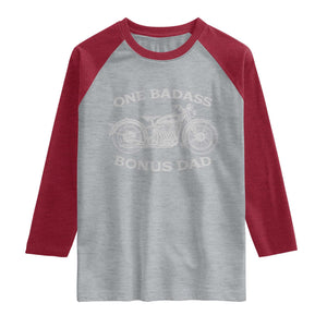 One Badass Bonus Dad Raglan Shirt Funny Stepdad Motorcycle Graphic Mens Biker TS10 Heather Gray Heather Red Print Your Wear